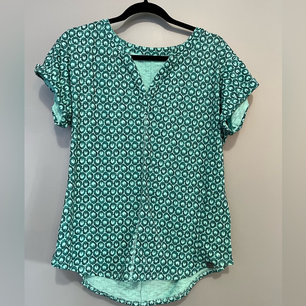 L.L. Bean Teal Patterned Short Sleeve Top